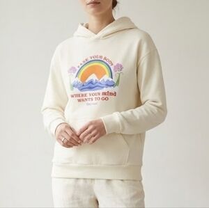 Marmot Graphic Pullover Sweatshirt Hoodie with Rainbow Print Size Medium